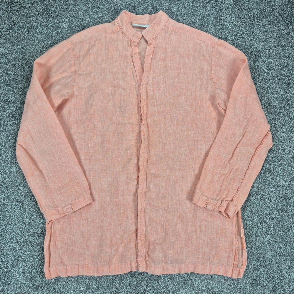 Murano Baird McNutt Linen Shirt Mens Small Orange Band Collar Long Sleeve Button